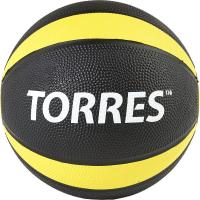 Медбол TORRES 1 кг, AL00221, резина, диаметр 19,5 см, черно-желтый