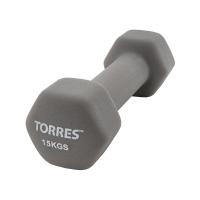 Гантель TORRES 1,5 кг, PL550115, металл в неопреновой оболочке, форма шестигранник, серый