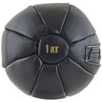 Медбол FS№1000, 1кг, нат. кожа, наполнитель резиновая крошка, диам. 14 см, машинная сшивка, черный