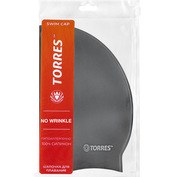 Шапочка для плав. TORRES No Wrinkle, SW-12203BK, черный, силикон
