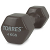 Гантель TORRES 4 кг, PL522206, металл в виниловой оболочке, форма шестигранник, темно-серый