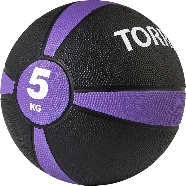 Медбол TORRES 5 кг, AL00225, резина, диаметр 23,8 см, черно-фиолетовый
