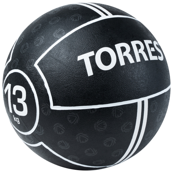Медбол TORRES 13 кг, AL002313, резина, диаметр 27,5 см, черно-белый