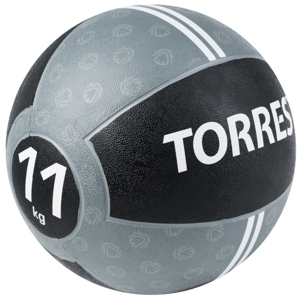 Медбол TORRES 11 кг, AL002311, резина, диаметр 27,5 см, серо-черный