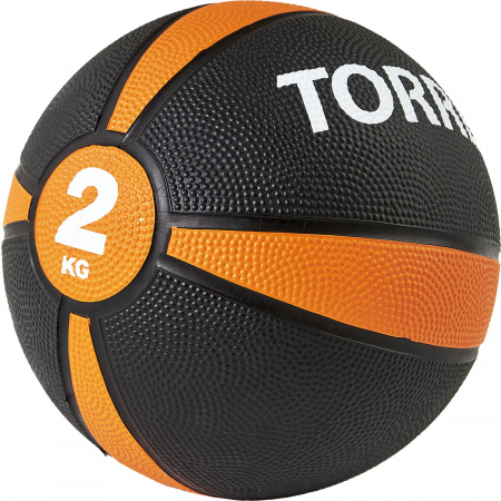 Медбол TORRES 2 кг, AL00222, резина, диаметр 19,5 см, черно-оранжевый