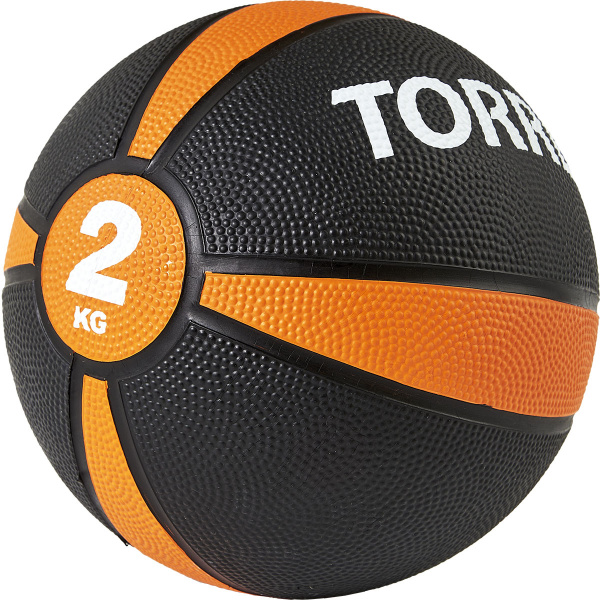 Медбол TORRES 2 кг, AL00222, резина, диаметр 19,5 см, черно-оранжевый