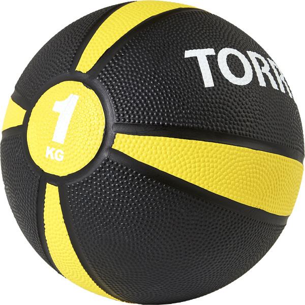 Медбол TORRES 1 кг, AL00221, резина, диаметр 19,5 см, черно-желтый