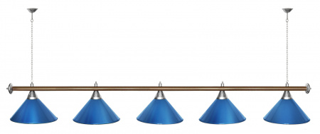 Лампа STARTBILLIARDS 5 пл. (плафоны хром,штанга синяя,фурнитура золото)