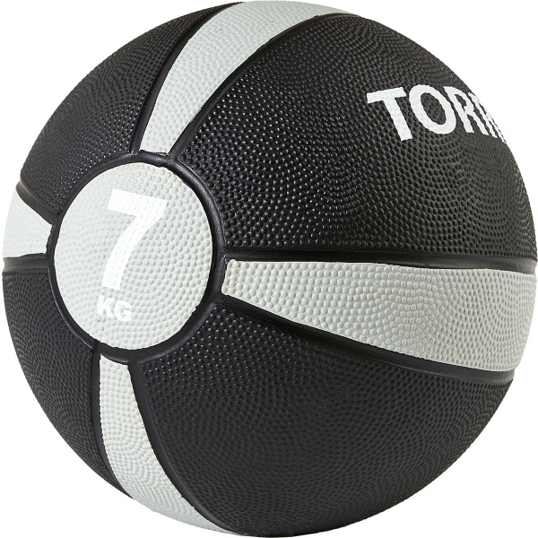 Медбол TORRES 7 кг, AL00227, резина, диаметр 23,8 см, черно-серо-белый
