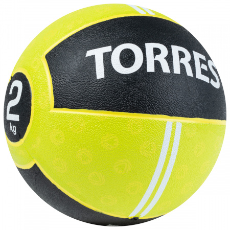 Медбол TORRES 2 кг, AL00232, резина, диаметр 19,5 см, салатово-черный
