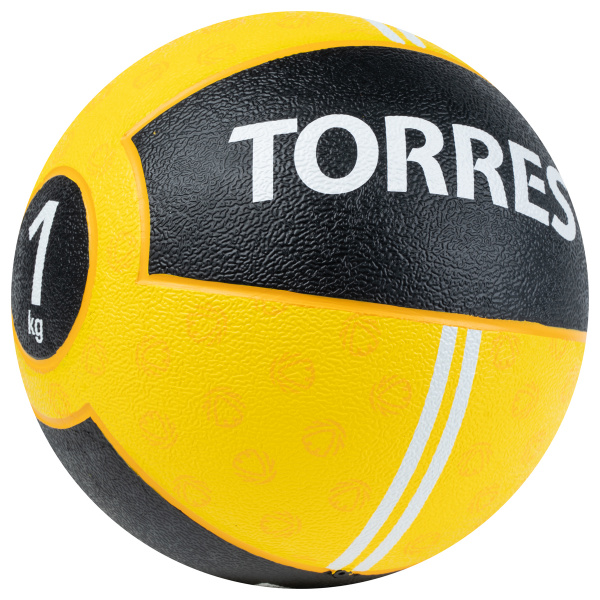 Медбол TORRES 1 кг, AL00231, резина, диаметр 19,5 см, желто-черный