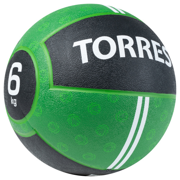 Медбол TORRES 6 кг, AL00236, резина, диаметр 25,4 см, зелено-черный
